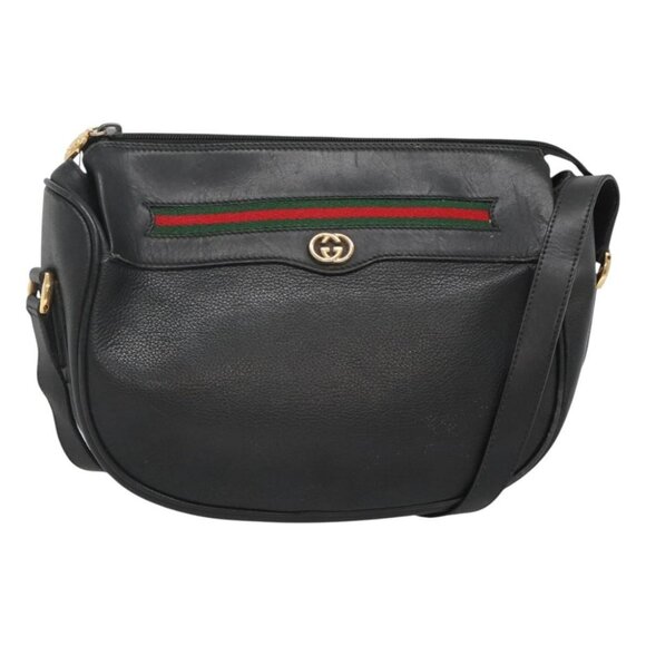 GUCCI Web Sherry Line Shoulder Bag Leather Black - Picture 2 of 16